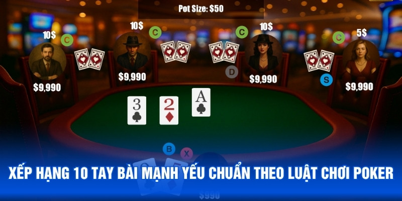 Xếp hạng 10 tay bài mạnh yếu chuẩn theo luật chơi Poker